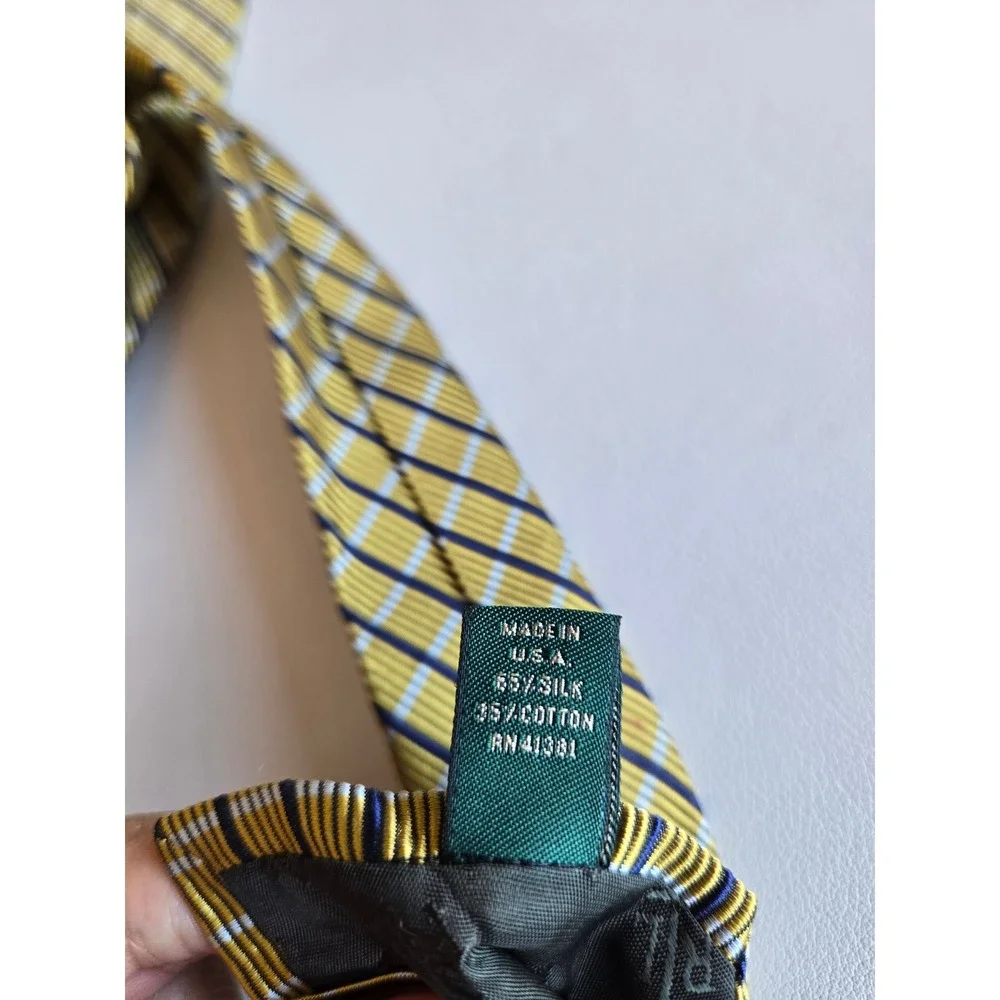 Lauren Ralph Lauren Yellow Blue Plaid Silk Blend Necktie Classic Preppy Business